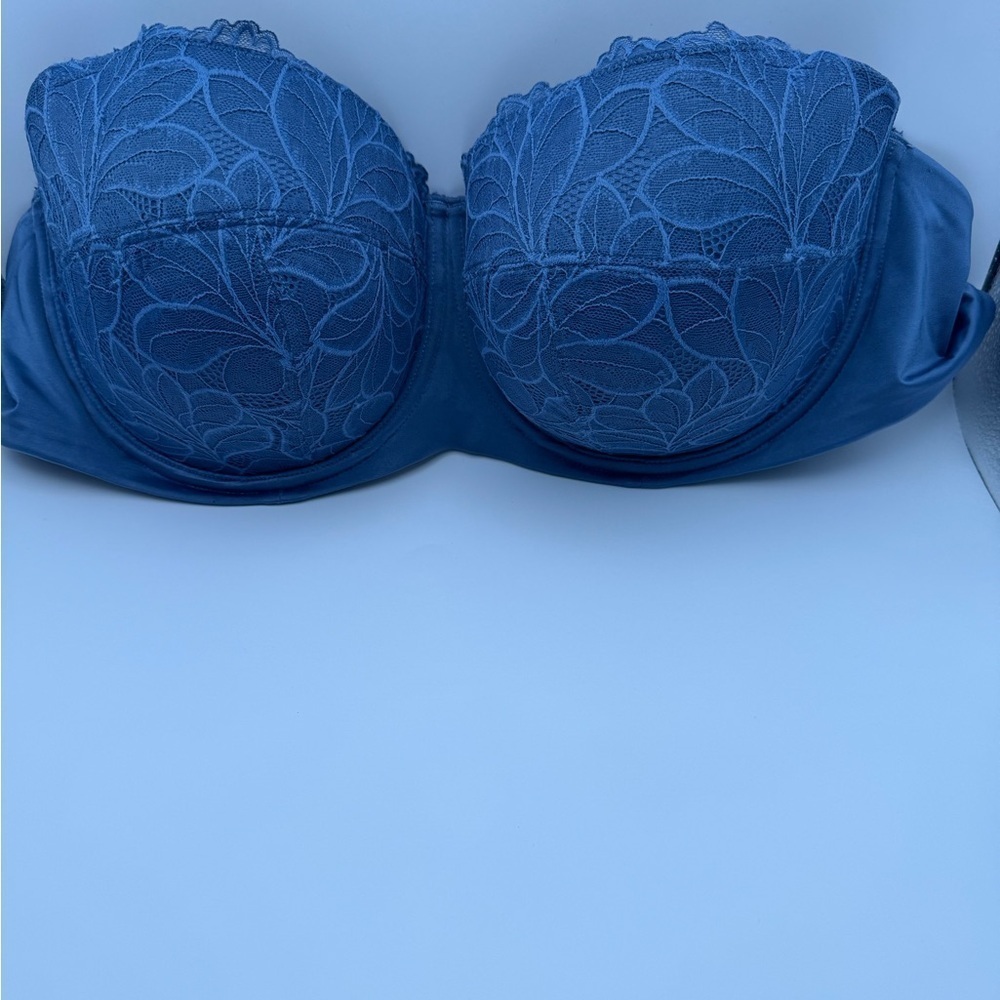 Joyspun Bra Womens Size 44D Blue Floral Lace Underwire Back Closure - Picture 2 of 11